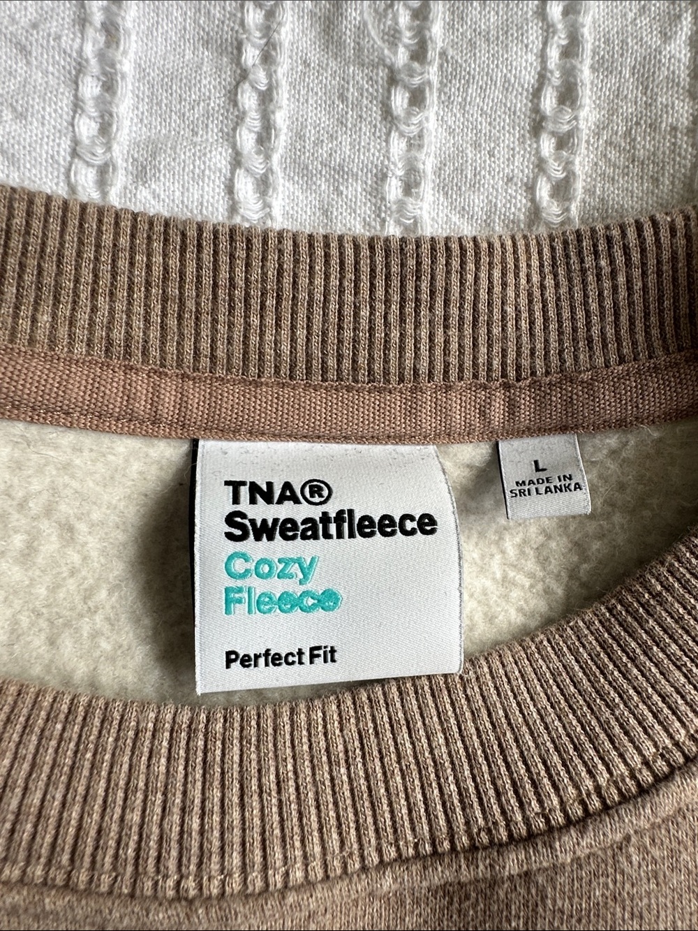TNA Cozy Fleece Sweatfleece Crewneck Sweatshirt - Taupe & Cream